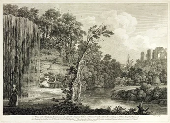 View of the Petrifying Spring commonly called the Dropping Well at Knaresborough in Yorkshire, engraved by Francois Vivares (1709-80)